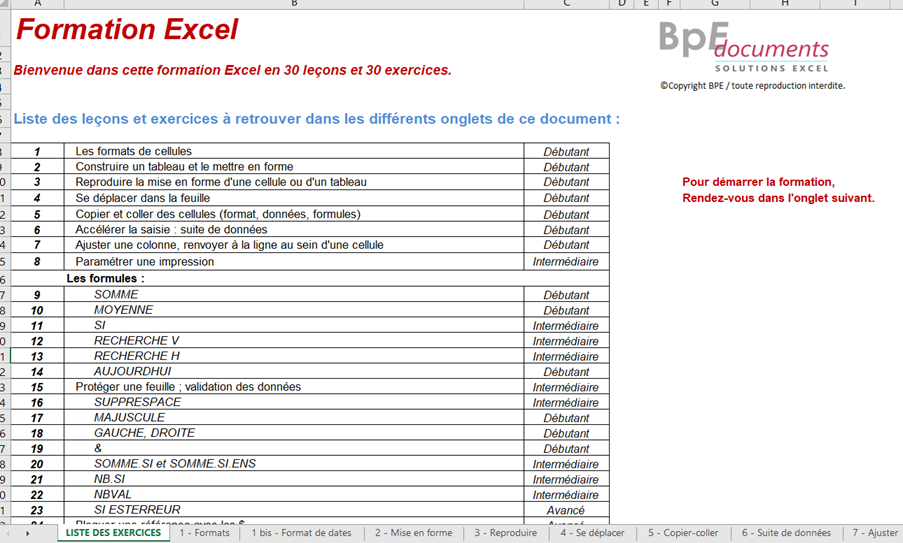 exercices Excel à télécharger avec corrigé gratuit