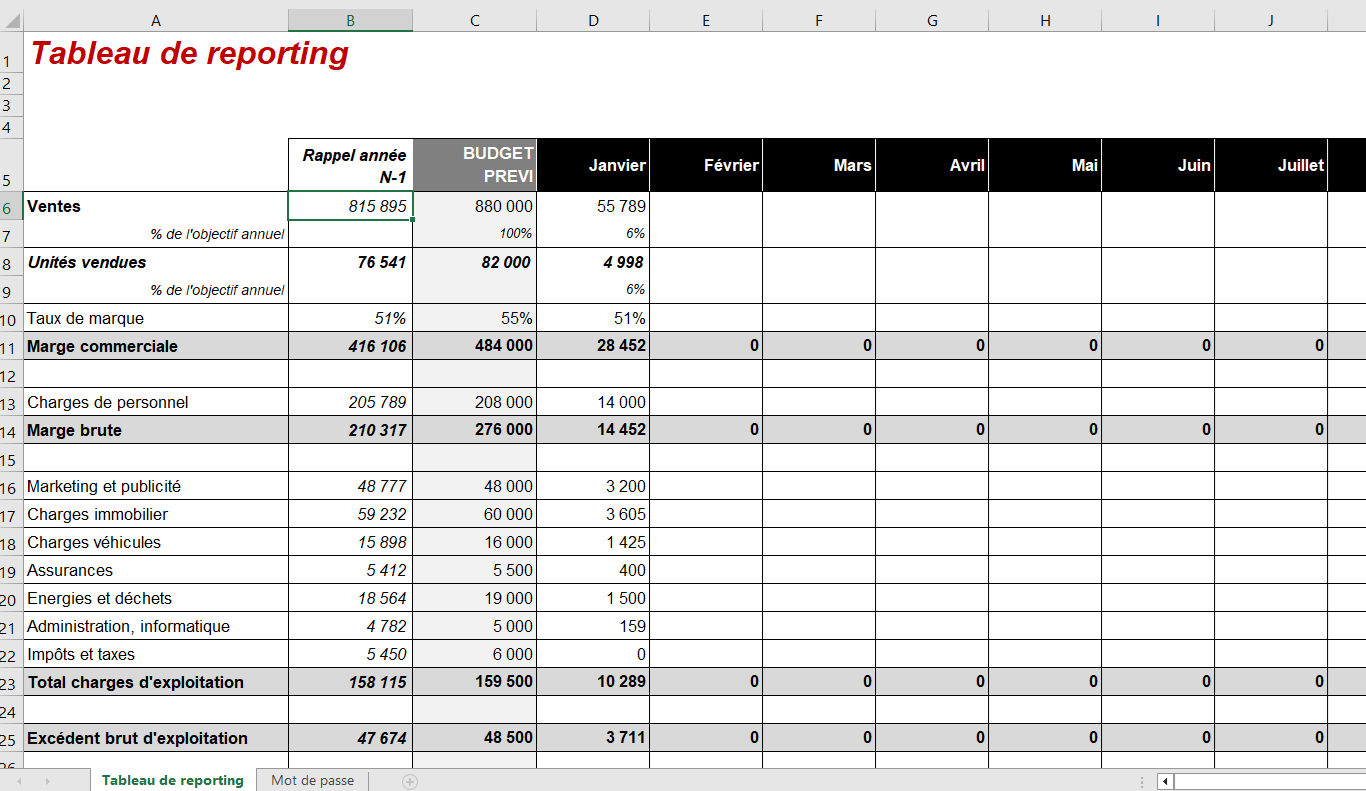 Tableau de reporting Excel gratuit