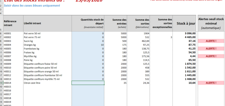 tableau Excel de gestion de stock entrée et sortie