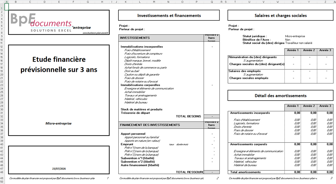 Tableau prévisionnel à remplir Excel