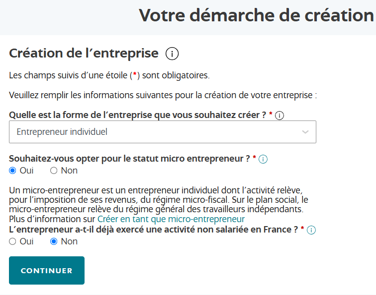 procédure création entreprise INPI