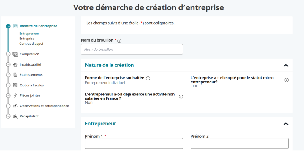 procédure création entreprise INPI
