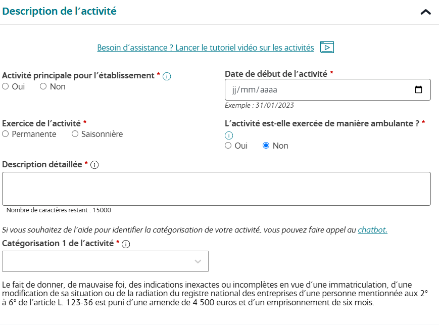 procédure création entreprise guichet unique INPI