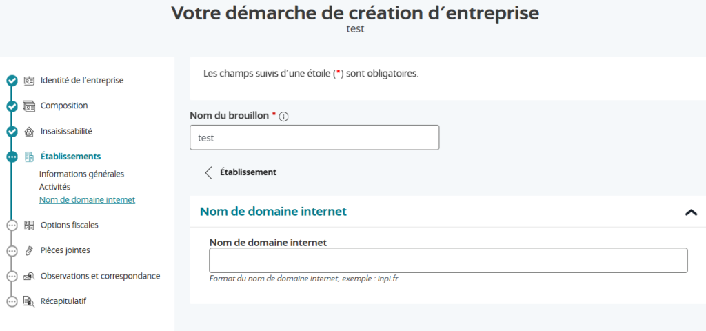 procédure création entreprise guichet unique INPI