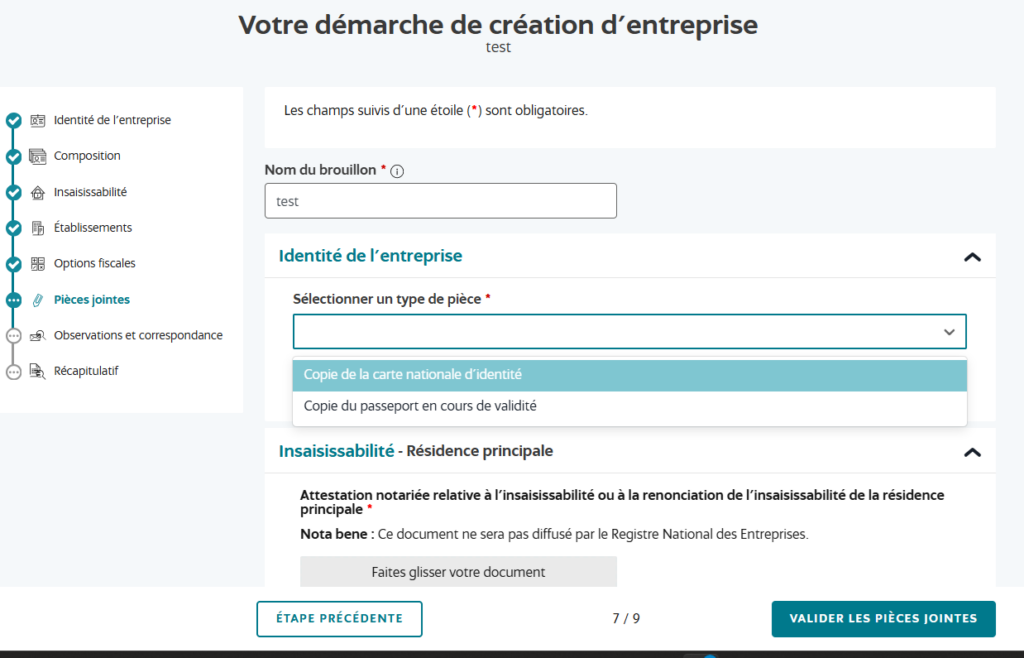 création entreprise guichet unique INPI